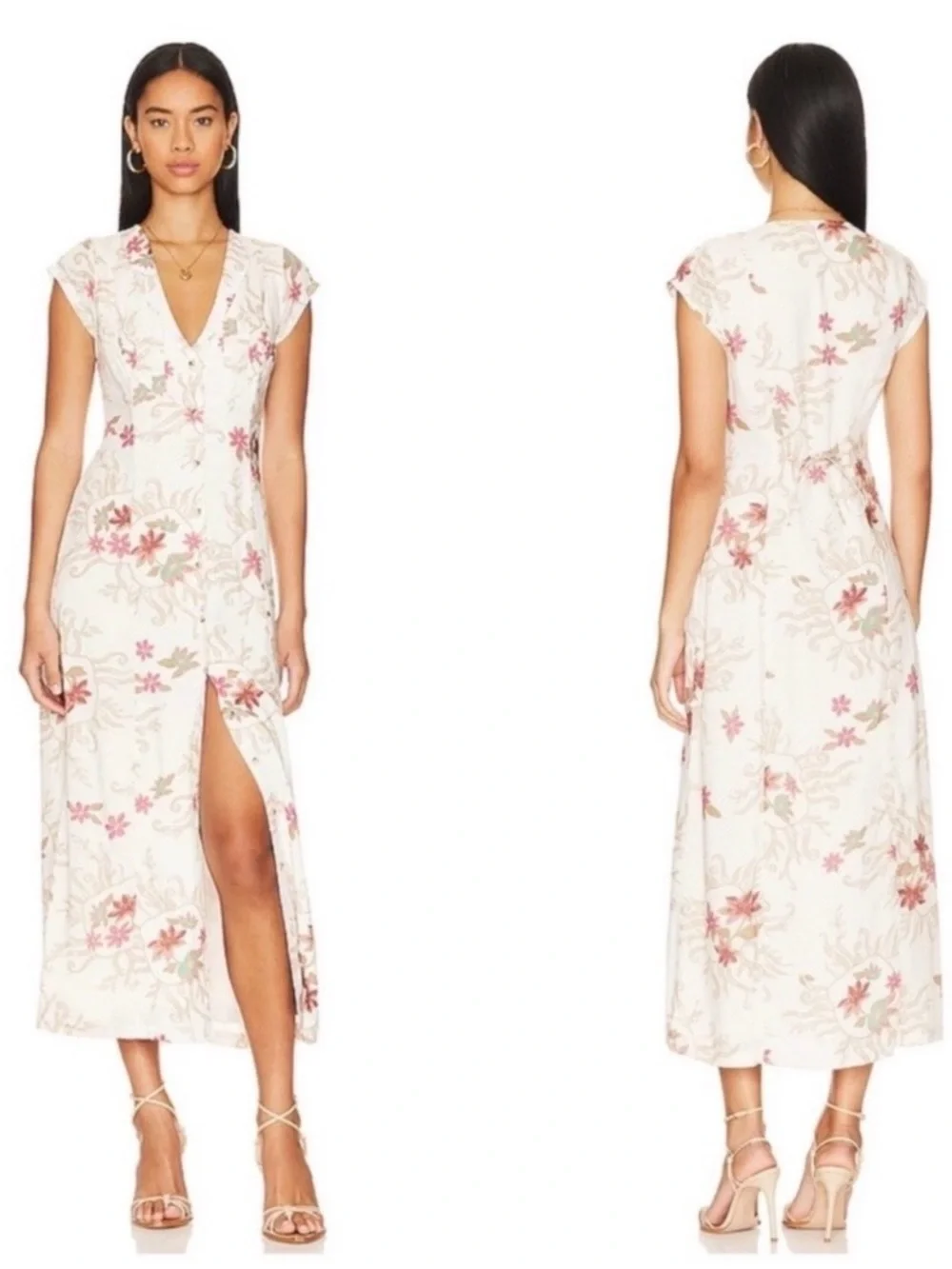 Free People Rosemary Printed Midi to Maxi Dress in Ivory, Revolve, Size Large - Picture 1 of 10